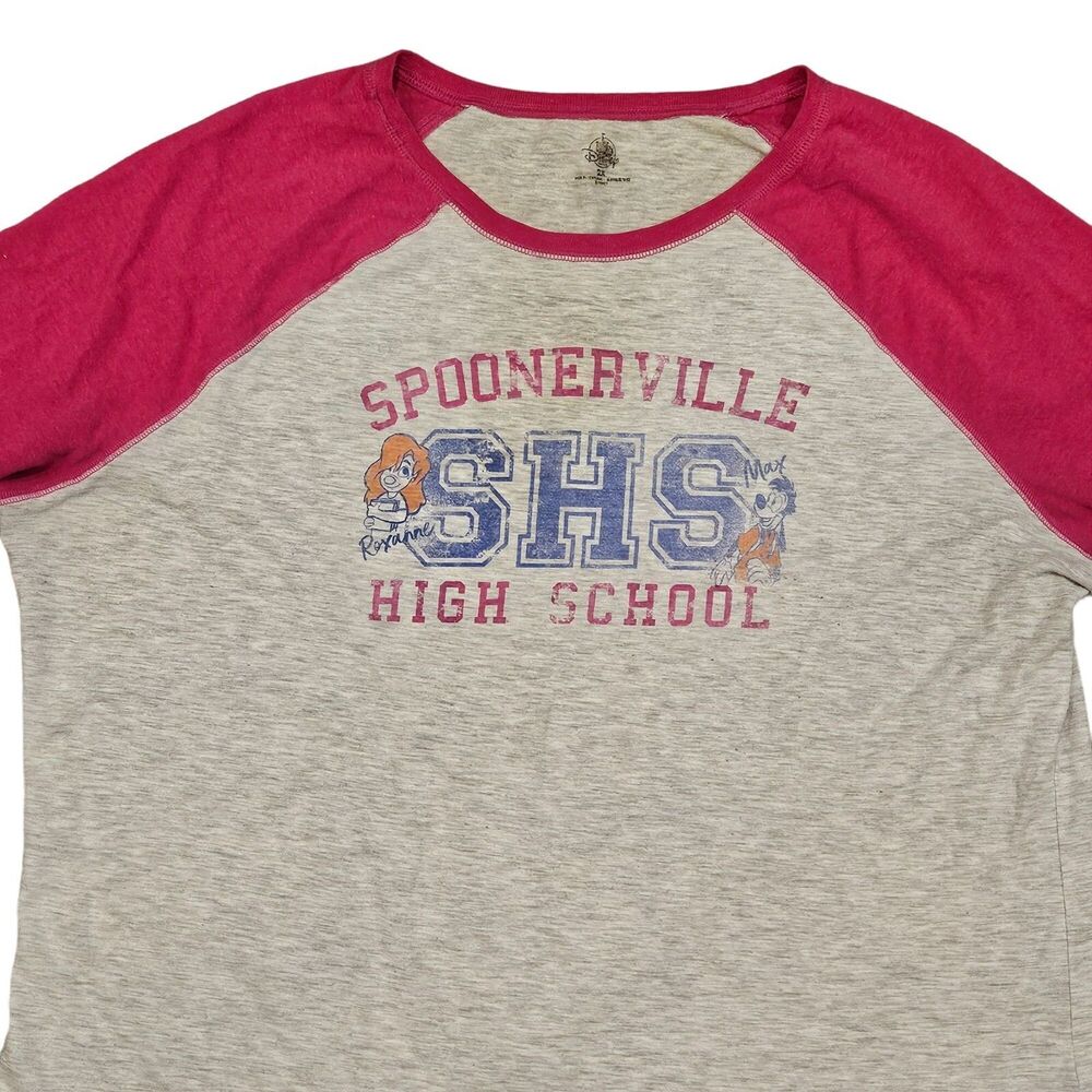Spoonerville SHS High School Disney Women's Gray/Pink 3/4 Sleeve T-Shirt Size 2X